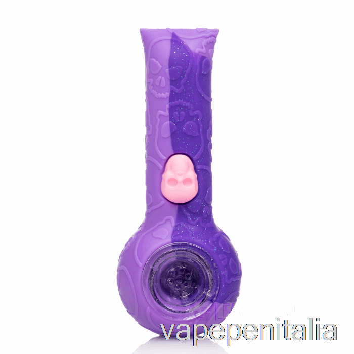 Penna Vape Stratus Silicone Teschio Pipa A Mano Orchidea Lucida (glitter Viola / Rosa)